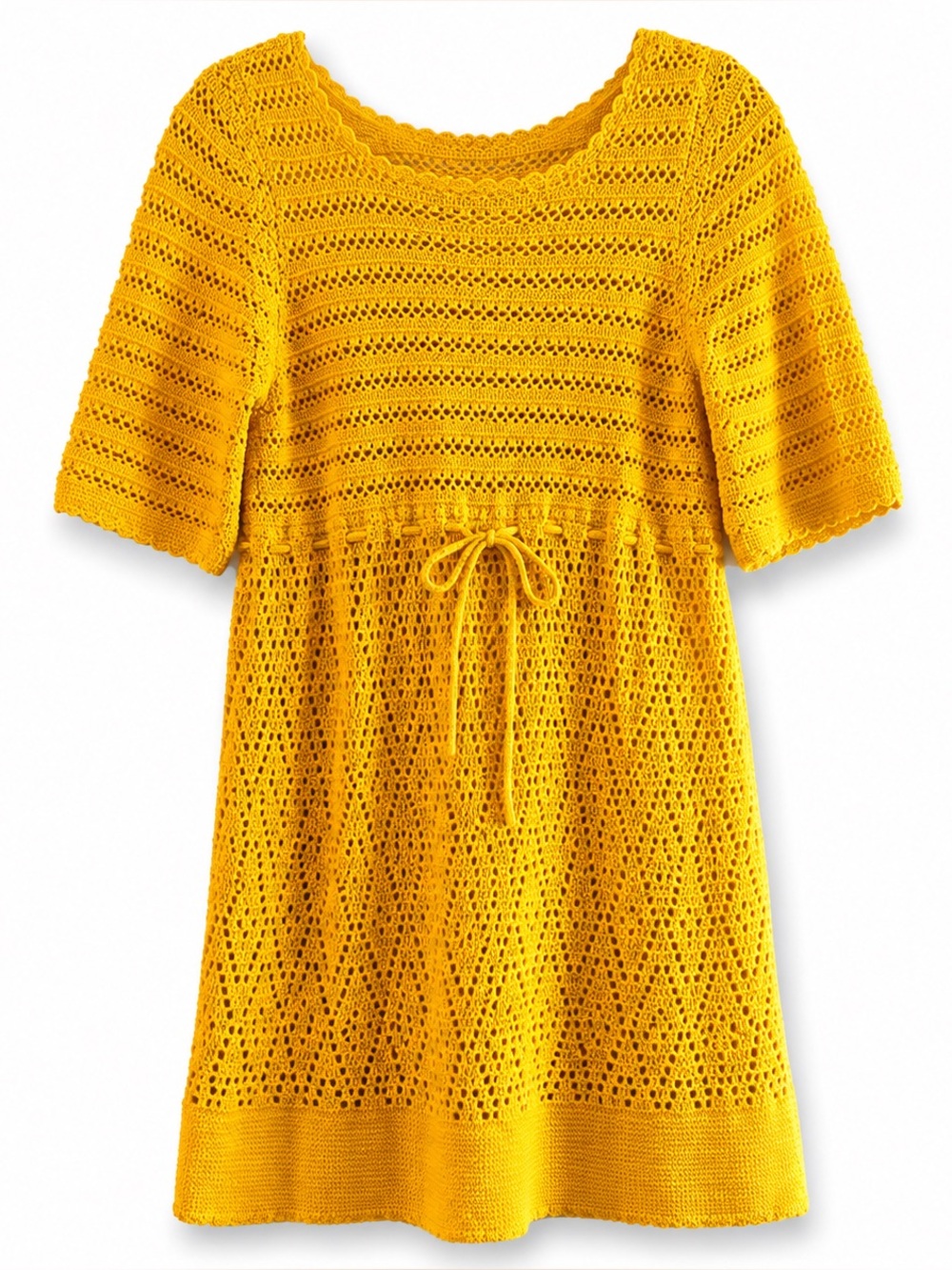Juicy Couture VGUC Y2K Crochet Knit Dress Yellow M Tie Waist